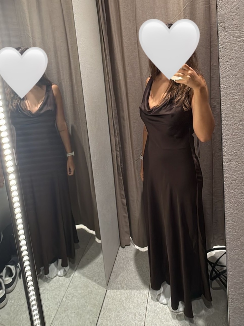 Zara Chocolate Brown Satin Cowl Neck Maxi Slip Dress Tie Back Size M